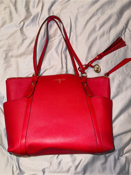 Michael Kors Handbags - Bright Red Michael Kors Sullivan tote features Saffiano leather